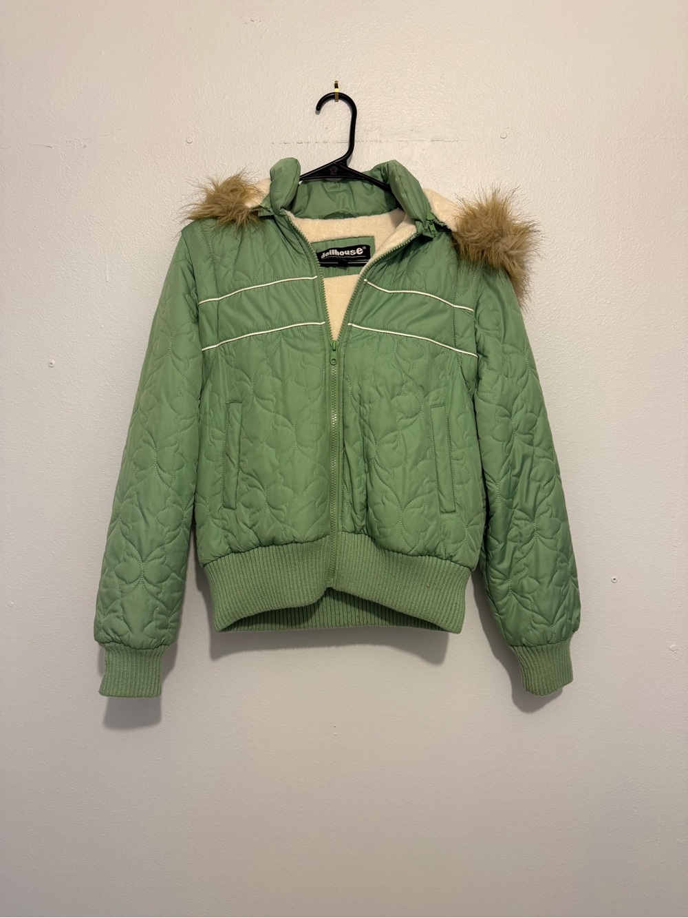 Dollhouse Mint Green and Cream Faux-Sherpa Jacket
